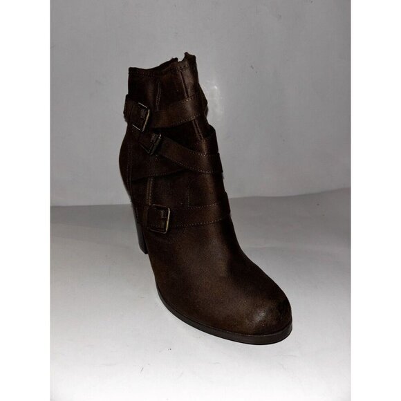 Just Fab Brianne Faux Leather Chunky Heel Ankle Brown Bootie Women 11M Pull On - Picture 4 of 9